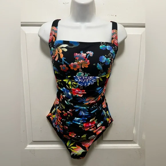 Johny Was Dreamer Bandeau Floral Black One-Piece Swimsuit Size L - Picture 3 of 6